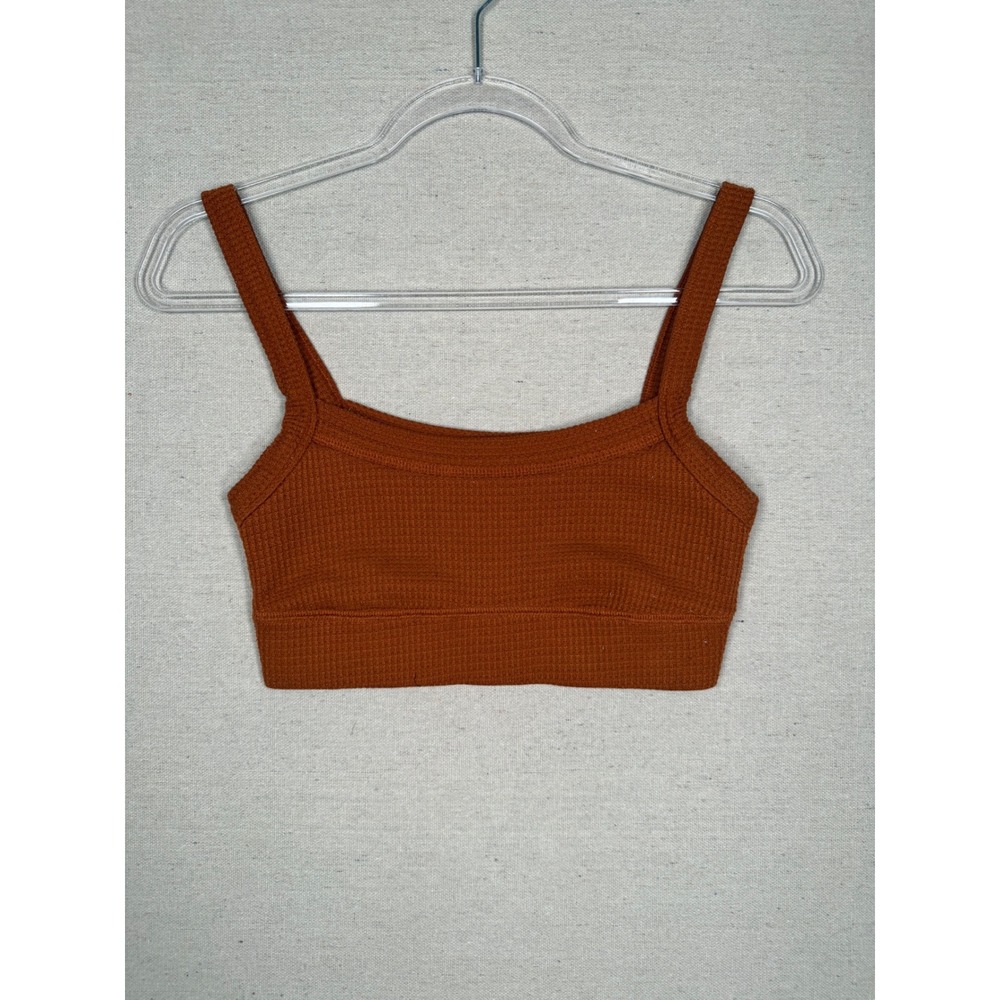 Gilly Hicks Waffle Knit Crop Top Rust Brown Square Neck Bralette Small